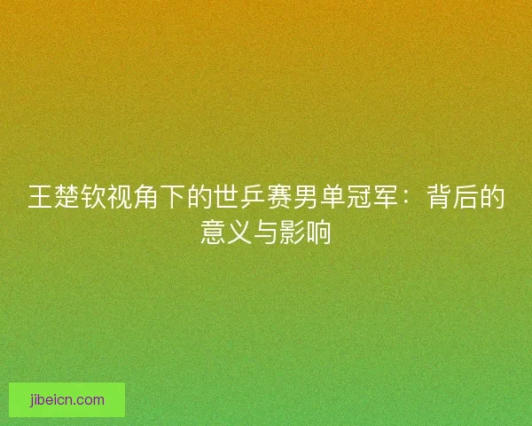 王楚钦视角下的世乒赛男单冠军：背后的意义与影响